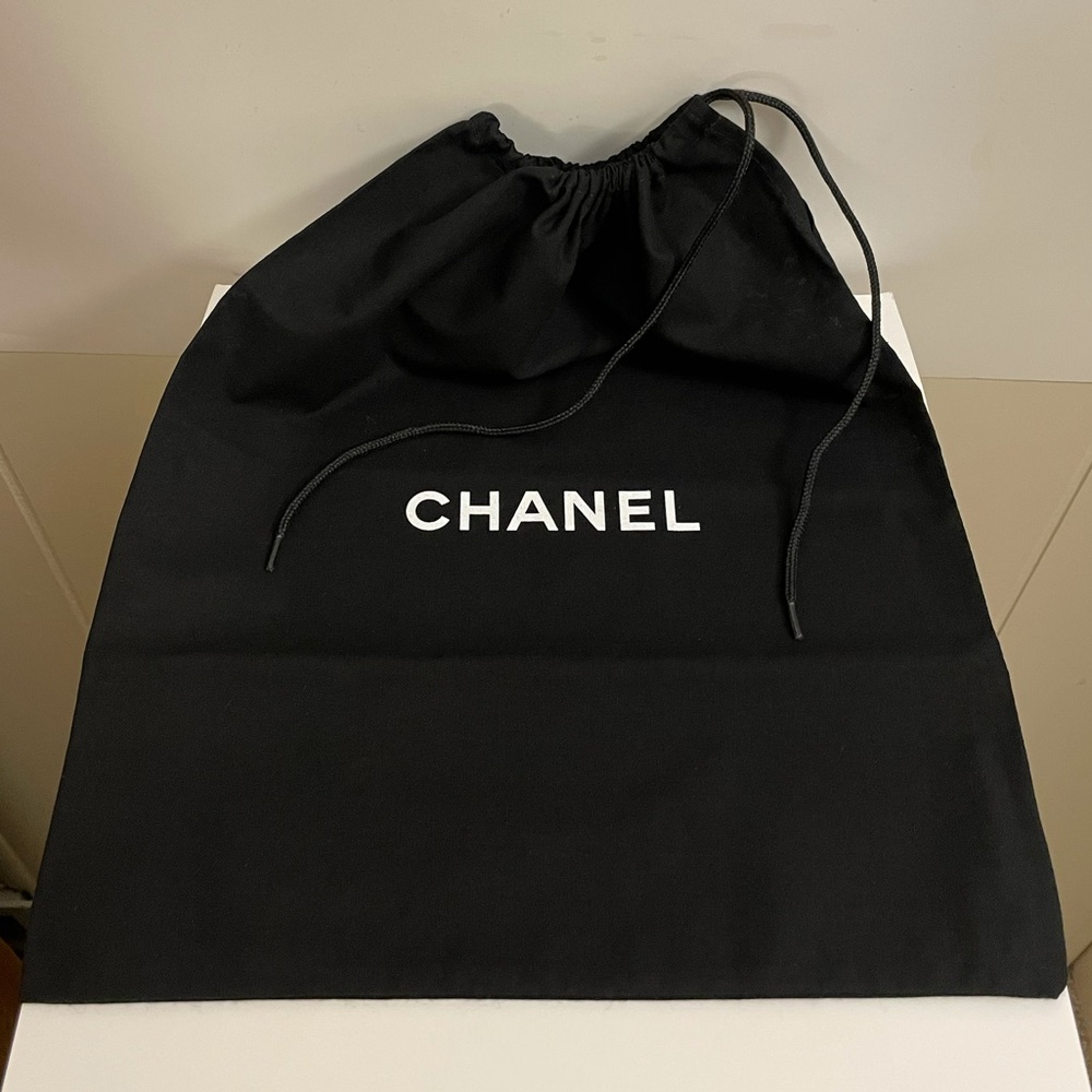 Authentic Chanel Dust Bag Black Fabric with White Lettering